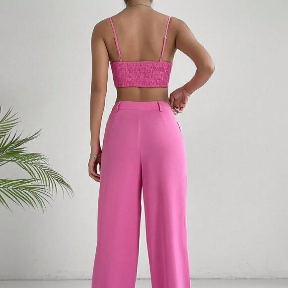 Casual Crop Cami Top & Wide Leg Pants Pink - Picture 3 of 5